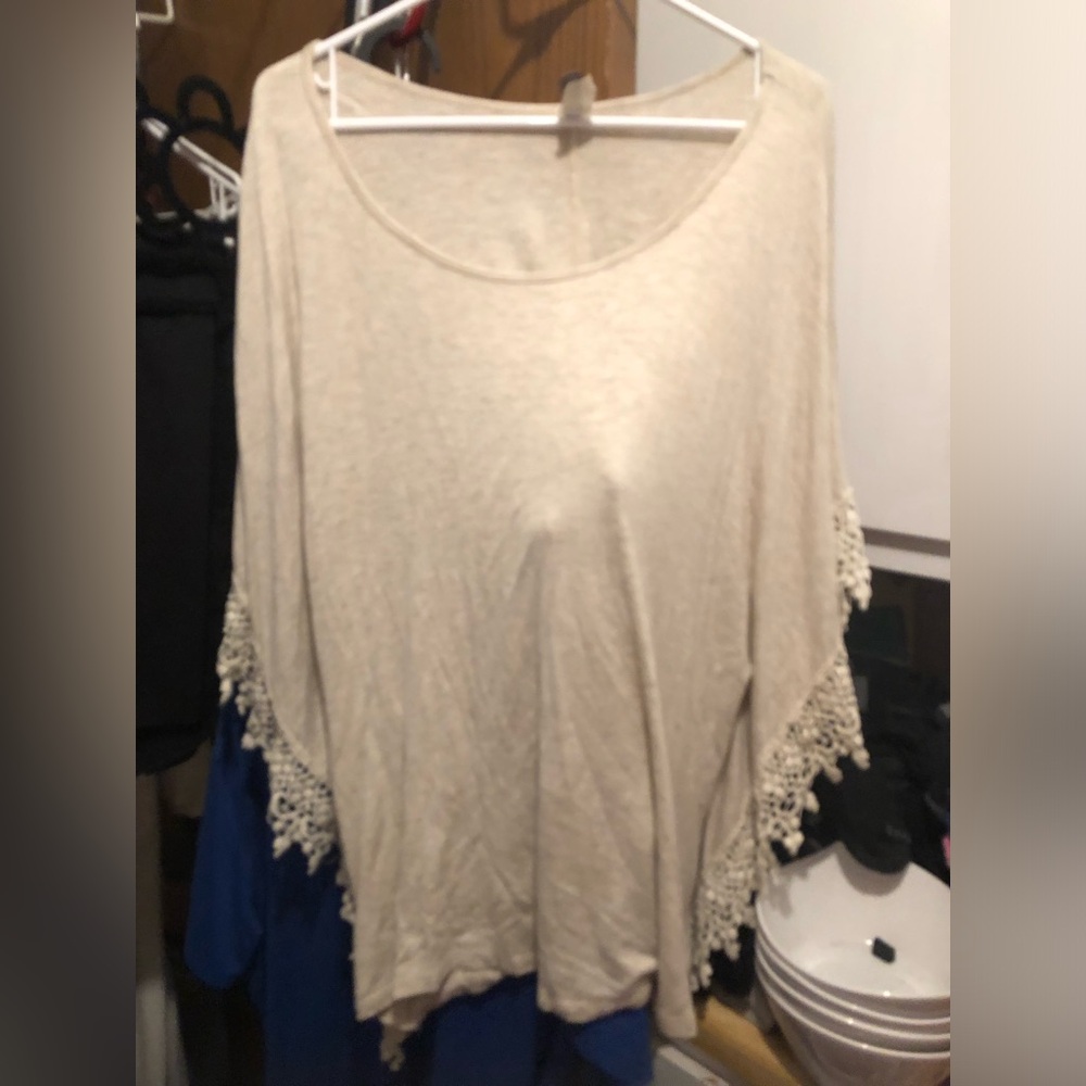 Elegant Cream Poncho with Lace Trim- $25 or $20 w/offer